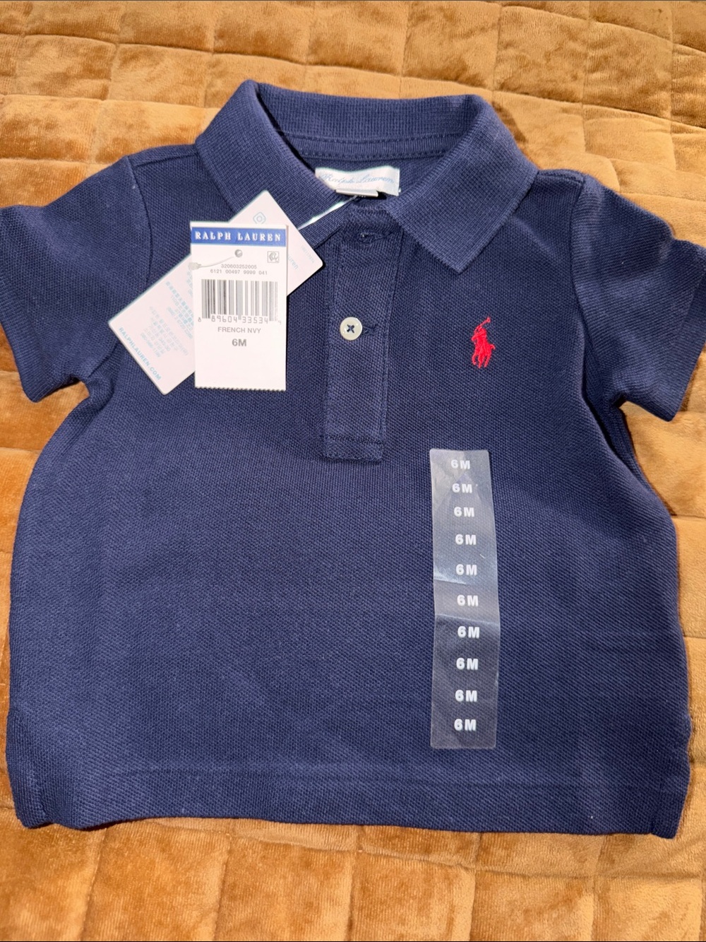 Ralph Lauren Navy Polo Shirt with Red Logo - Baby- 6 months
